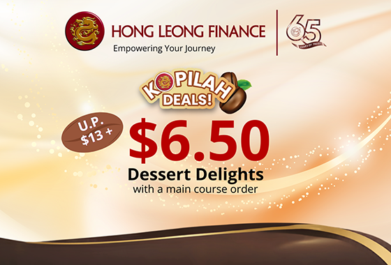 $6.50 selected desserts with a main course order