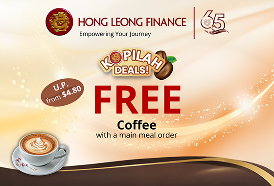 Free hot Americano, Latte, or Cappuccino with a main meal order